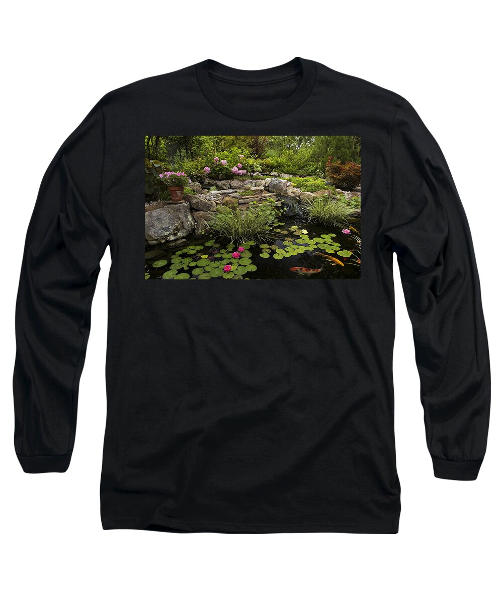 Water Lilly Long Sleeve T-Shirt featuring the photograph Garden Pond - D001133 by Daniel Dempster