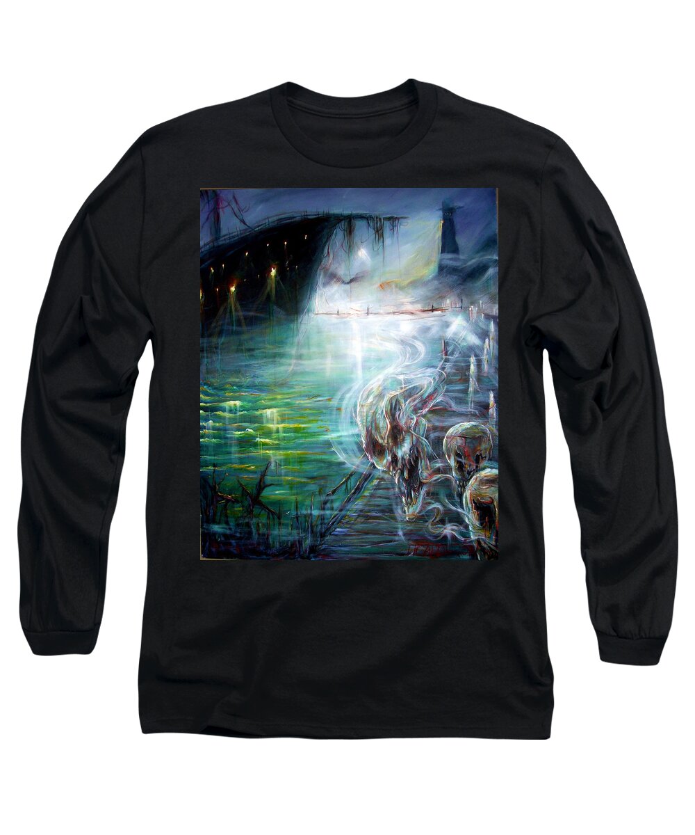 Skeleton Long Sleeve T-Shirt featuring the painting Ghost Ship 2 by Heather Calderon
