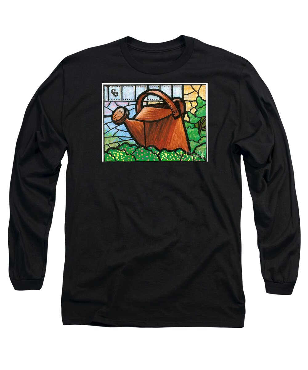 Gardening Long Sleeve T-Shirt featuring the painting Giant Watering Can Staunton Landmark by Jim Harris