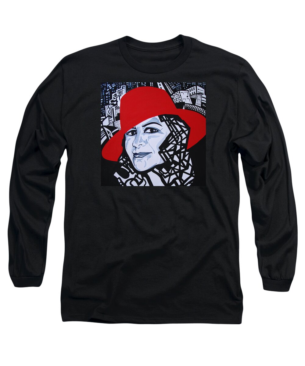 Glafira Rosales Long Sleeve T-Shirt featuring the painting GLAFIRA ROSALES in the Red Hat by Yelena Tylkina