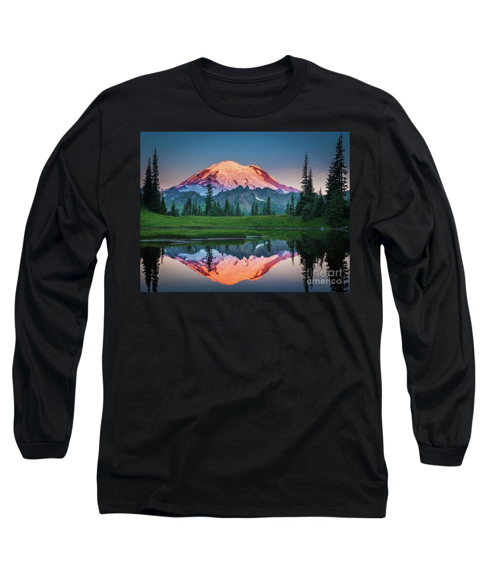 America Long Sleeve T-Shirt featuring the photograph Glowing Peak - August by Inge Johnsson