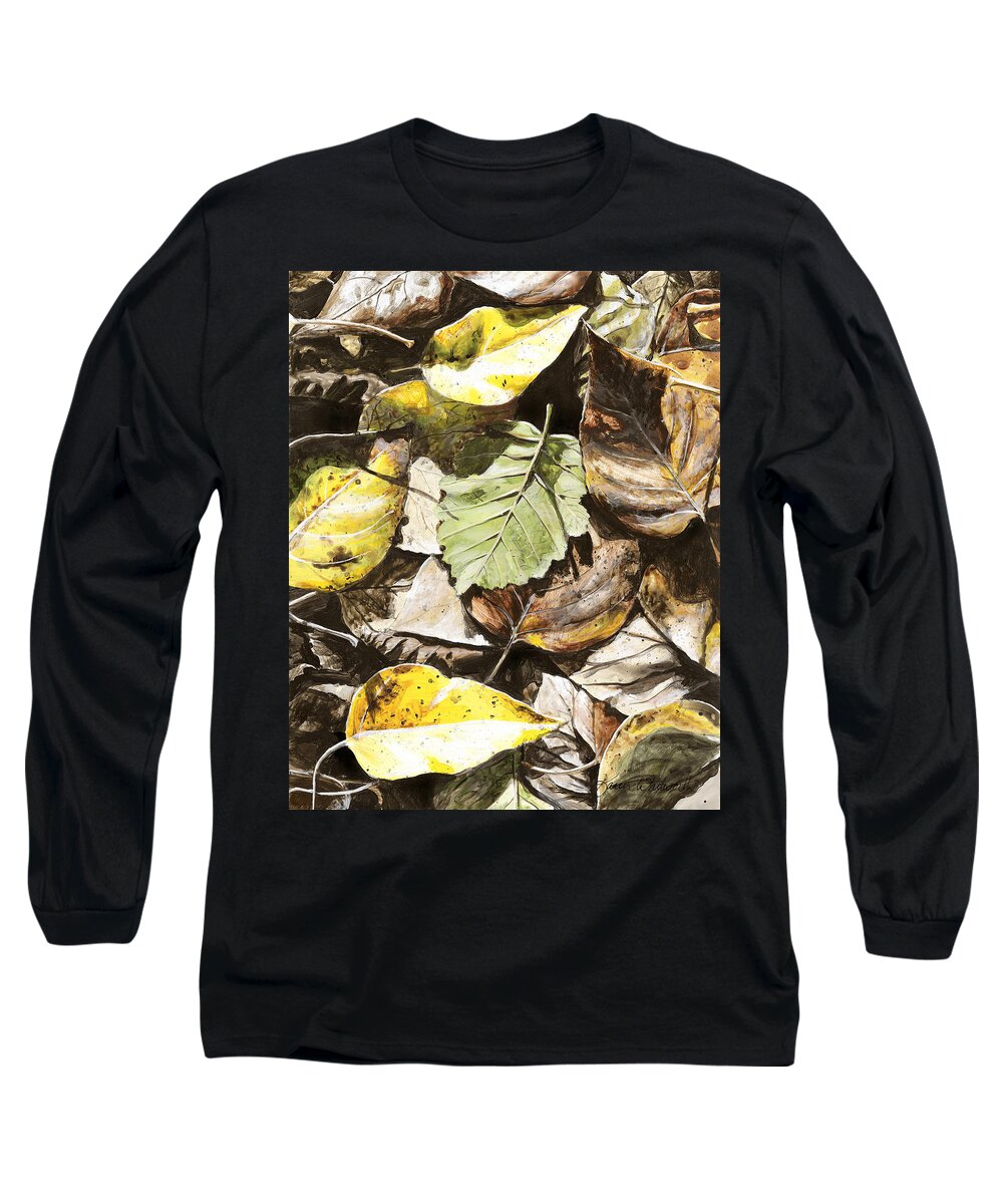 Realism Long Sleeve T-Shirt featuring the painting Golden Autumn - Talkeetna Leaves by K Whitworth