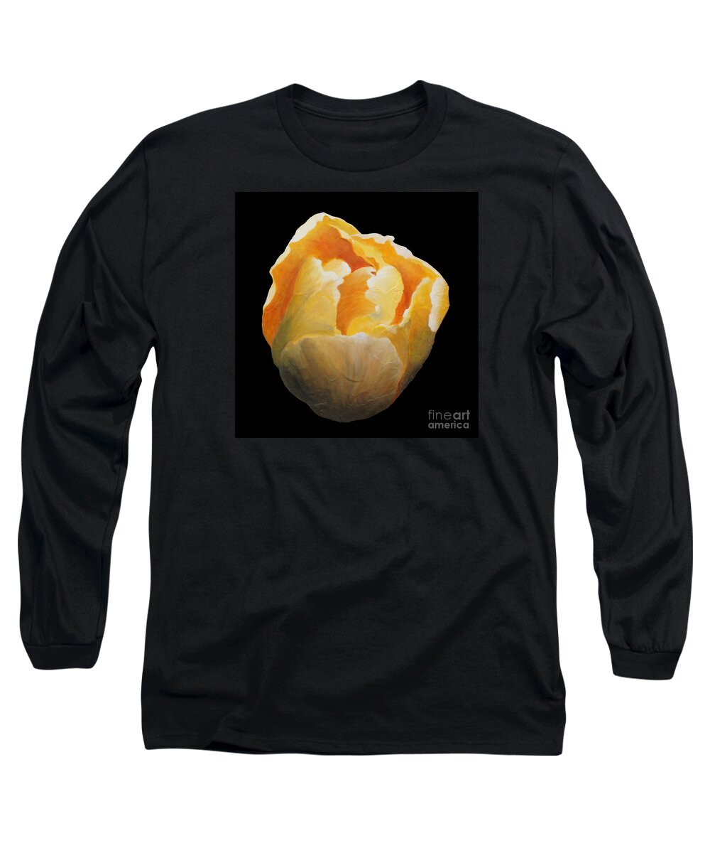 Tulip Long Sleeve T-Shirt featuring the painting Golden Double Tulip by Phyllis Howard