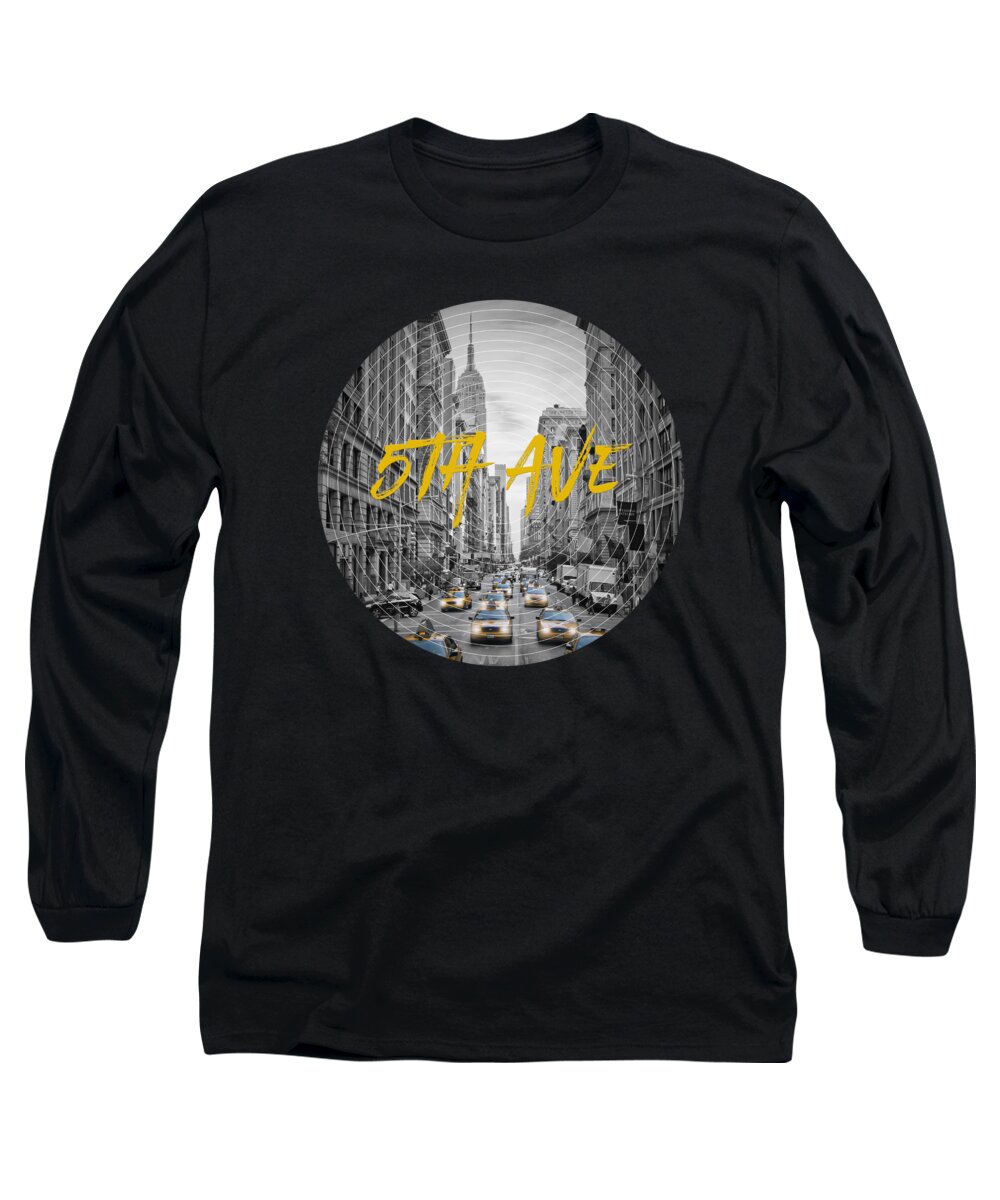 New York City Long Sleeve T-Shirt featuring the photograph Graphic Art NYC 5th Avenue by Melanie Viola