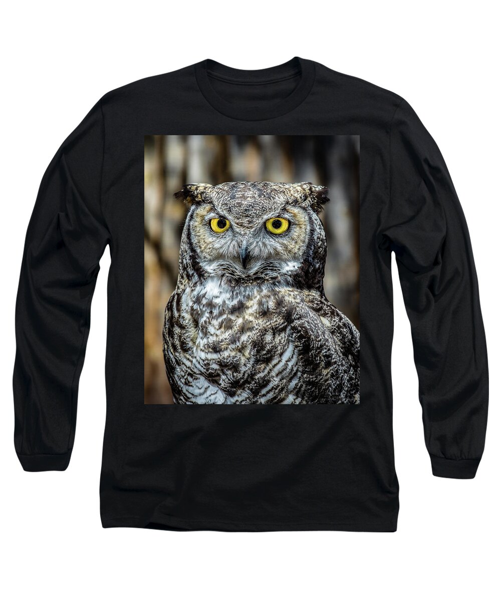 Great Horned Owl Long Sleeve T-Shirt featuring the photograph Whooo Me ? by Phil Abrams