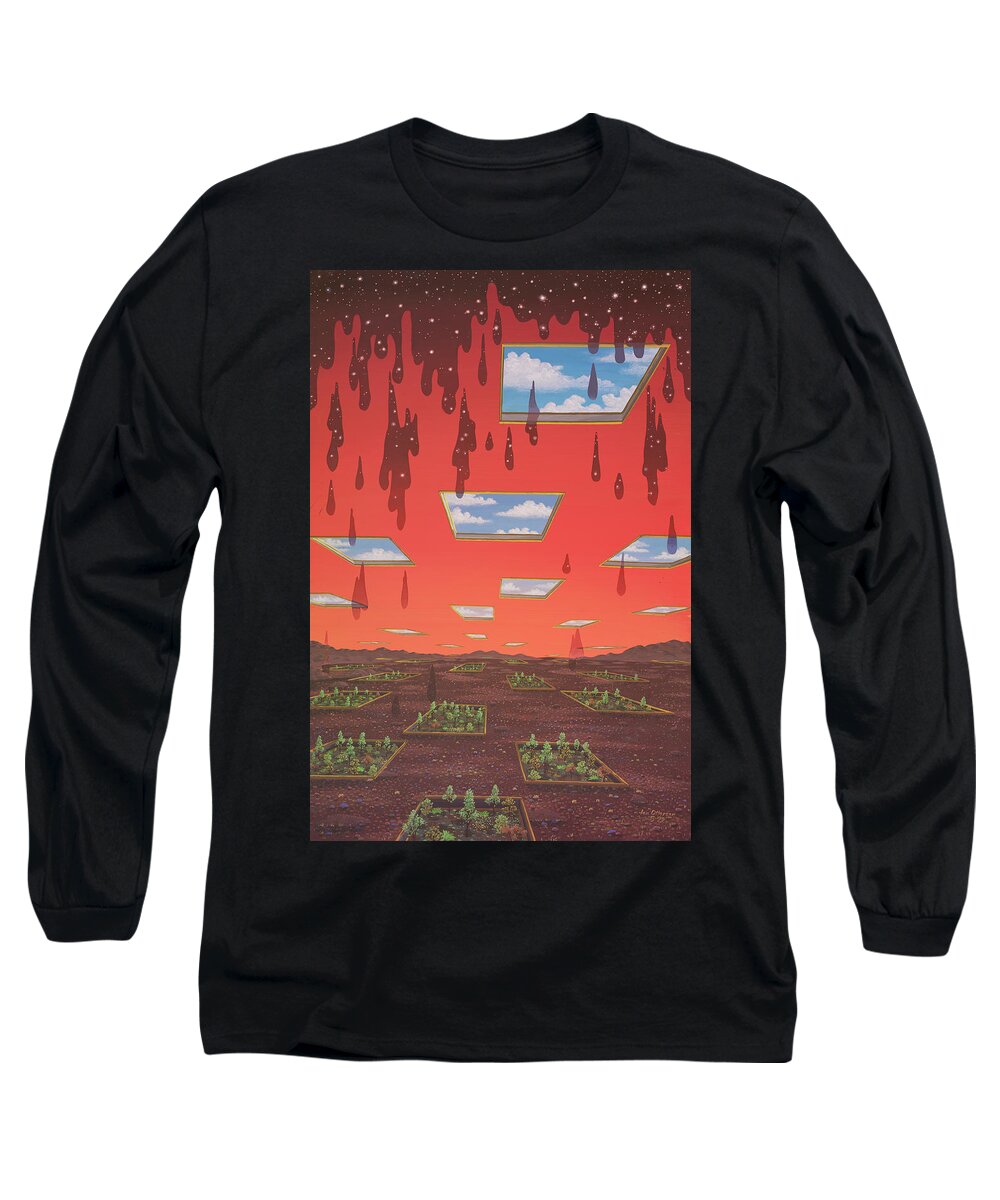 Surreal Landscape Long Sleeve T-Shirt featuring the painting Green and Gold by Jon Carroll Otterson