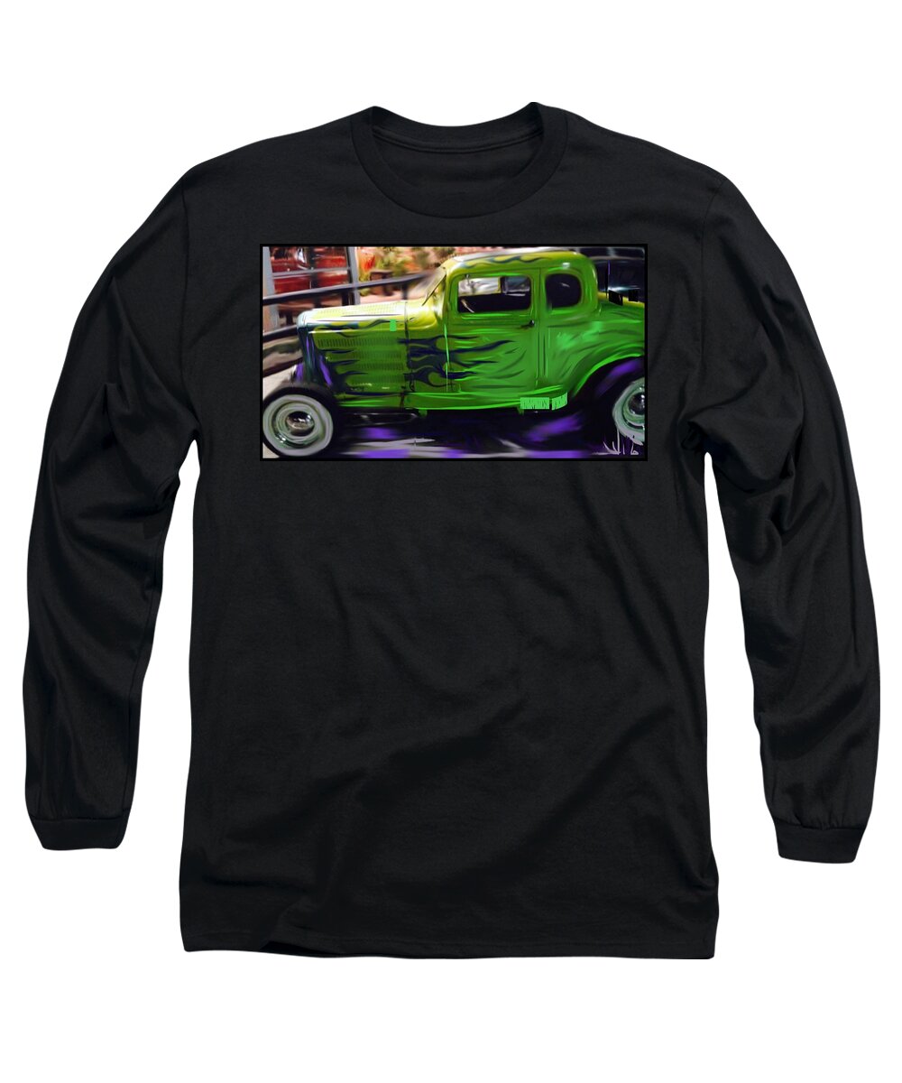 Car Long Sleeve T-Shirt featuring the digital art Green Hotrod by Angela Weddle