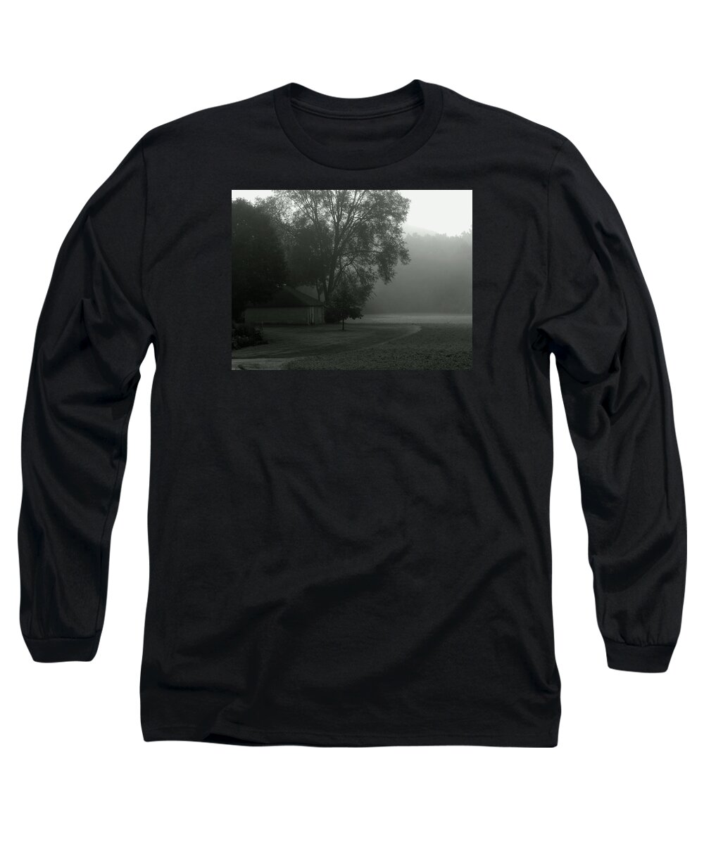Summertime Long Sleeve T-Shirt featuring the photograph Grey Farm Mist Morn by Wild Thing