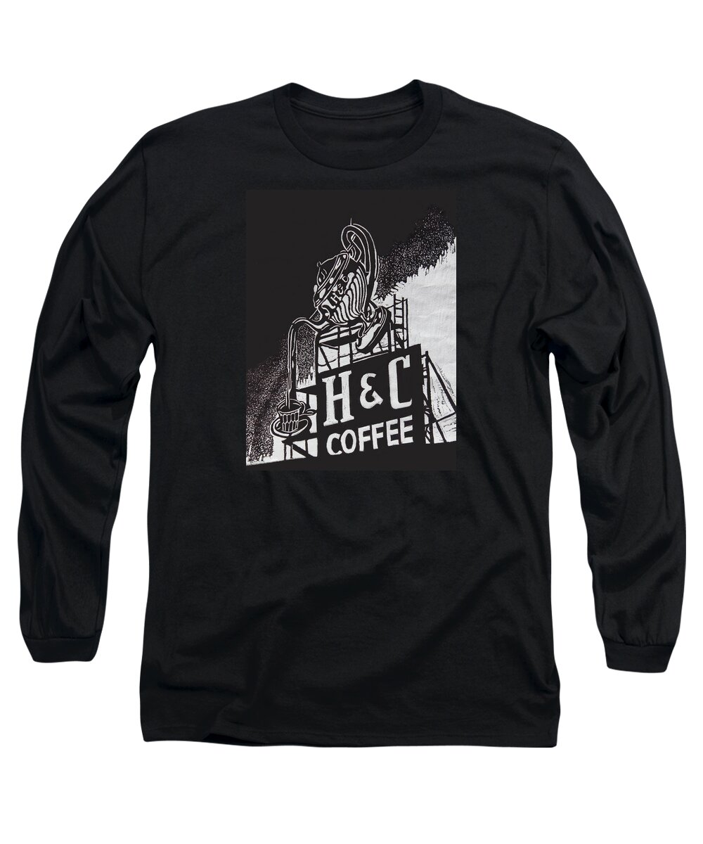 Photograph Long Sleeve T-Shirt featuring the photograph H and C Coffee Sign by Suzanne Gaff