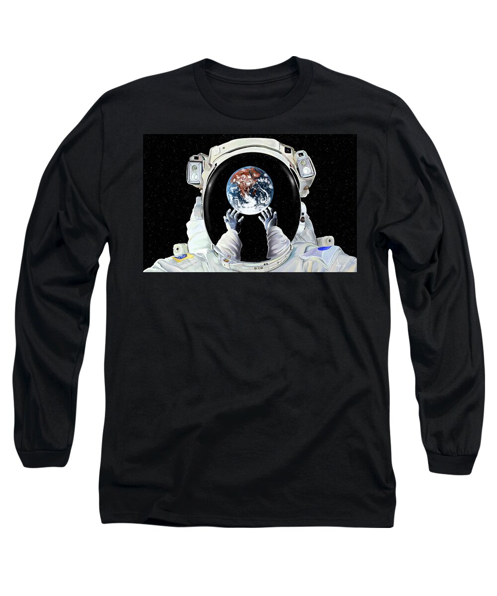 Astronaut Long Sleeve T-Shirt featuring the digital art Handle With Care by Norman Klein