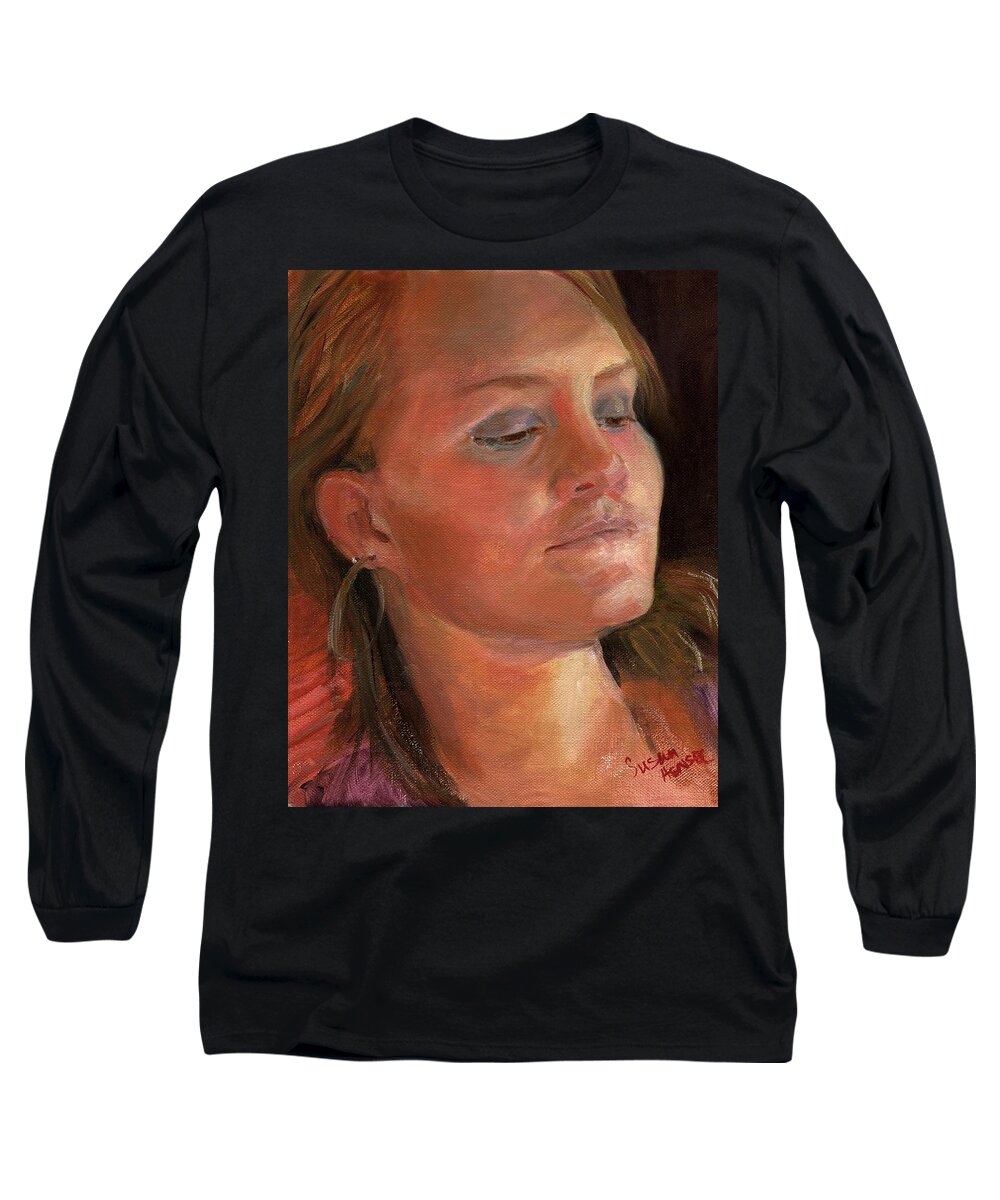 Portrait Long Sleeve T-Shirt featuring the painting Hannah by Susan Hensel