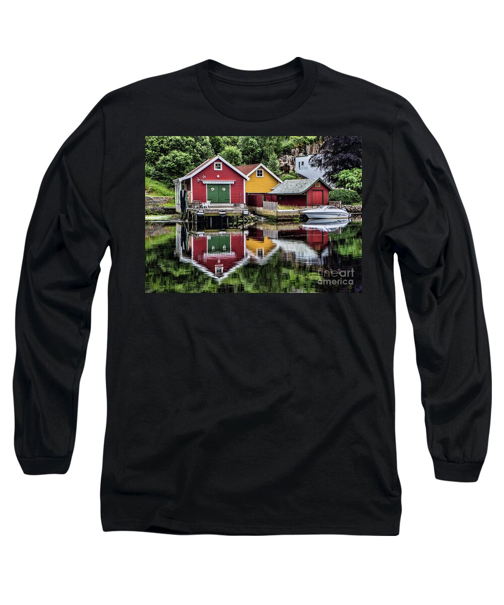  Long Sleeve T-Shirt featuring the photograph Haugesund Reflections by Shirley Mangini