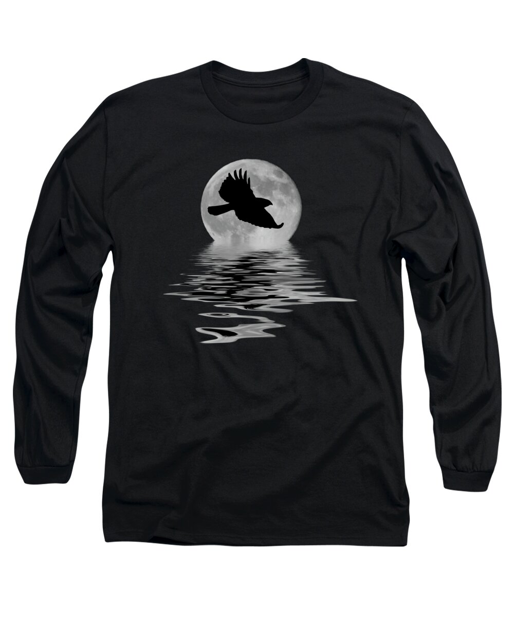 Hawk Long Sleeve T-Shirt featuring the photograph Hawk In The Moonlight by Shane Bechler