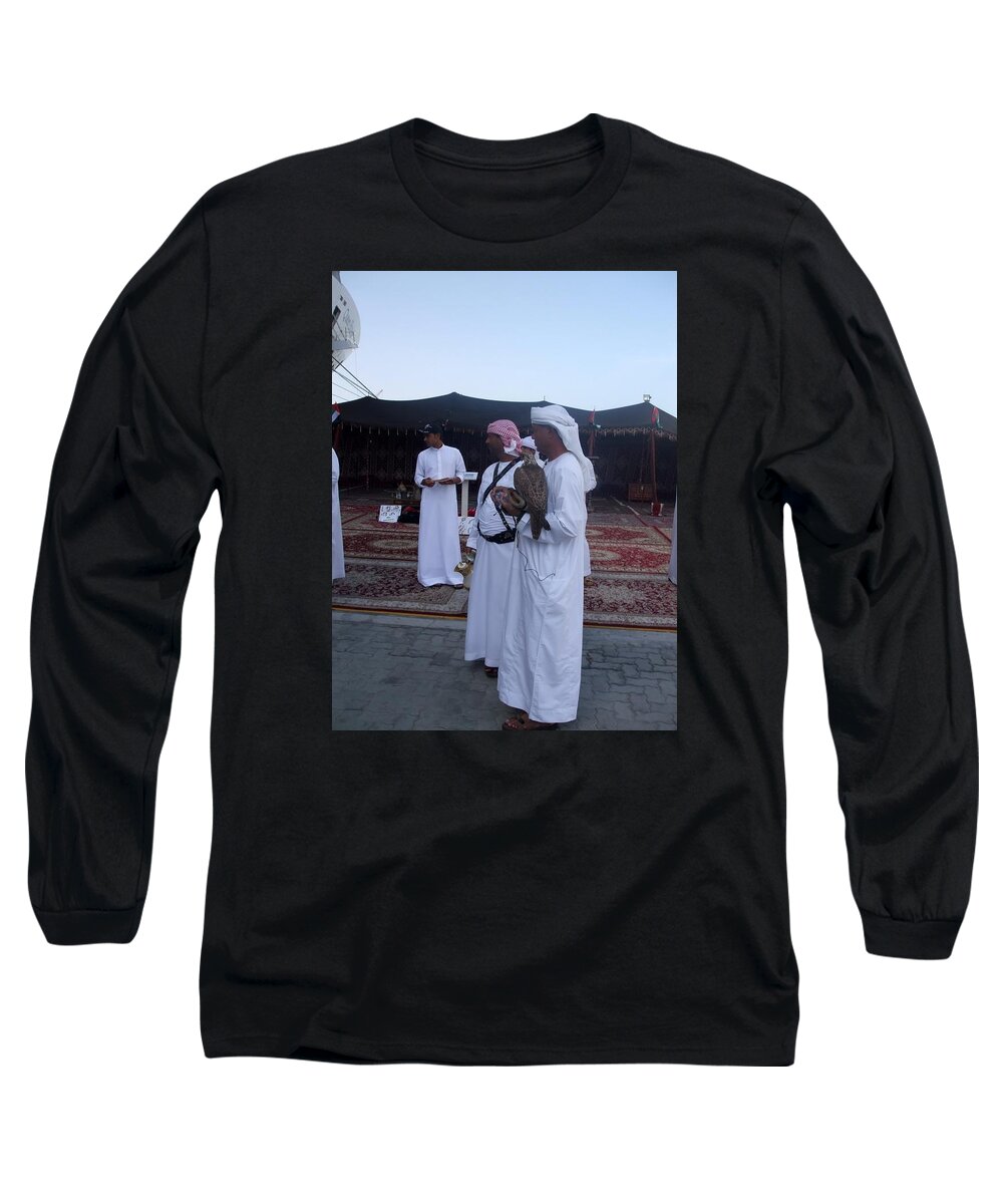 Hawk Long Sleeve T-Shirt featuring the photograph Hawk Man Abu Dhabi by Mackenzie Moulton