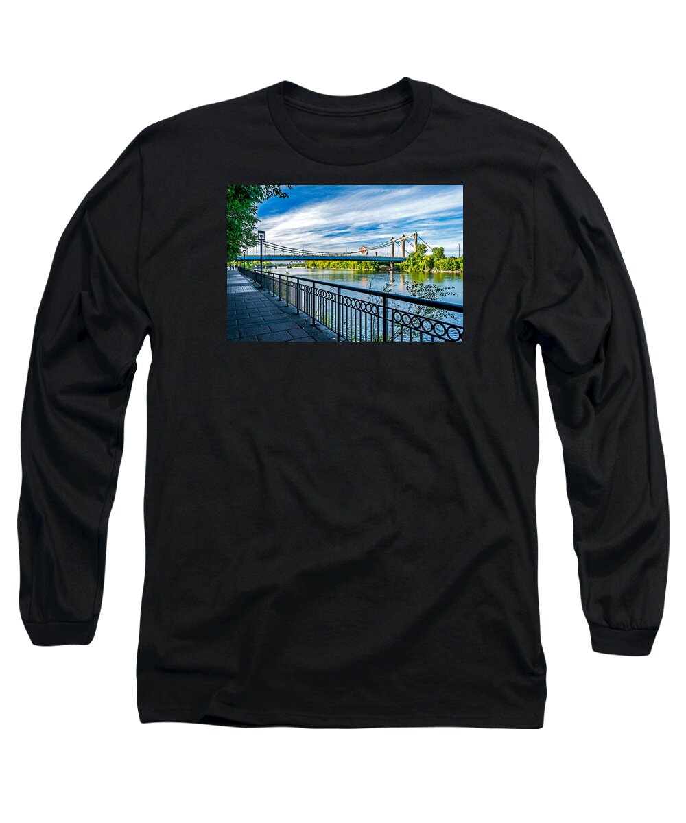Hennepin Avenue Bridge; Bridge; Mississippi River; St. Anthony Riverplace; Minneapolis Long Sleeve T-Shirt featuring the photograph Hennepin Avenue Bridge by Lonnie Paulson