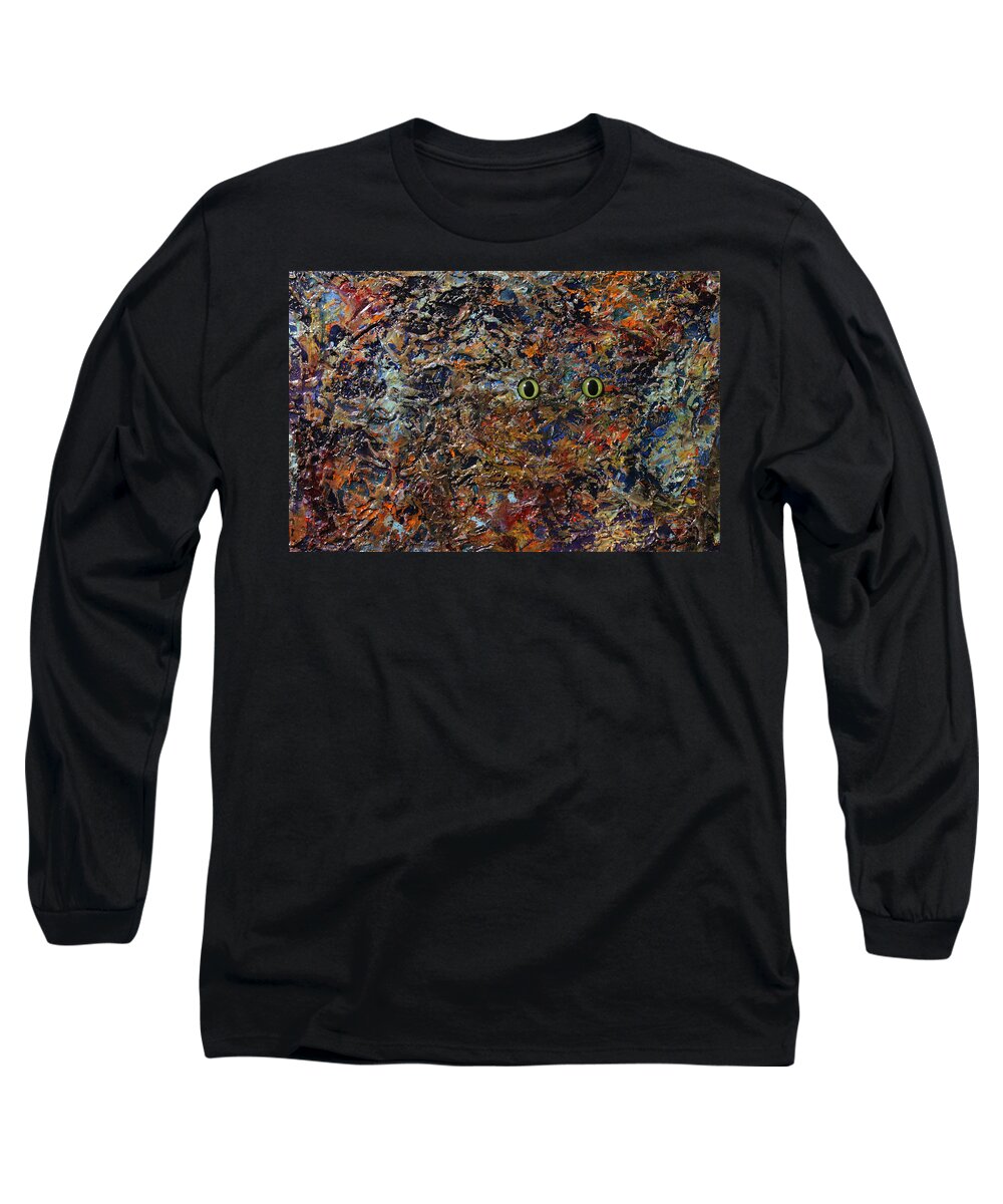 Cat Long Sleeve T-Shirt featuring the painting Hiding by James W Johnson