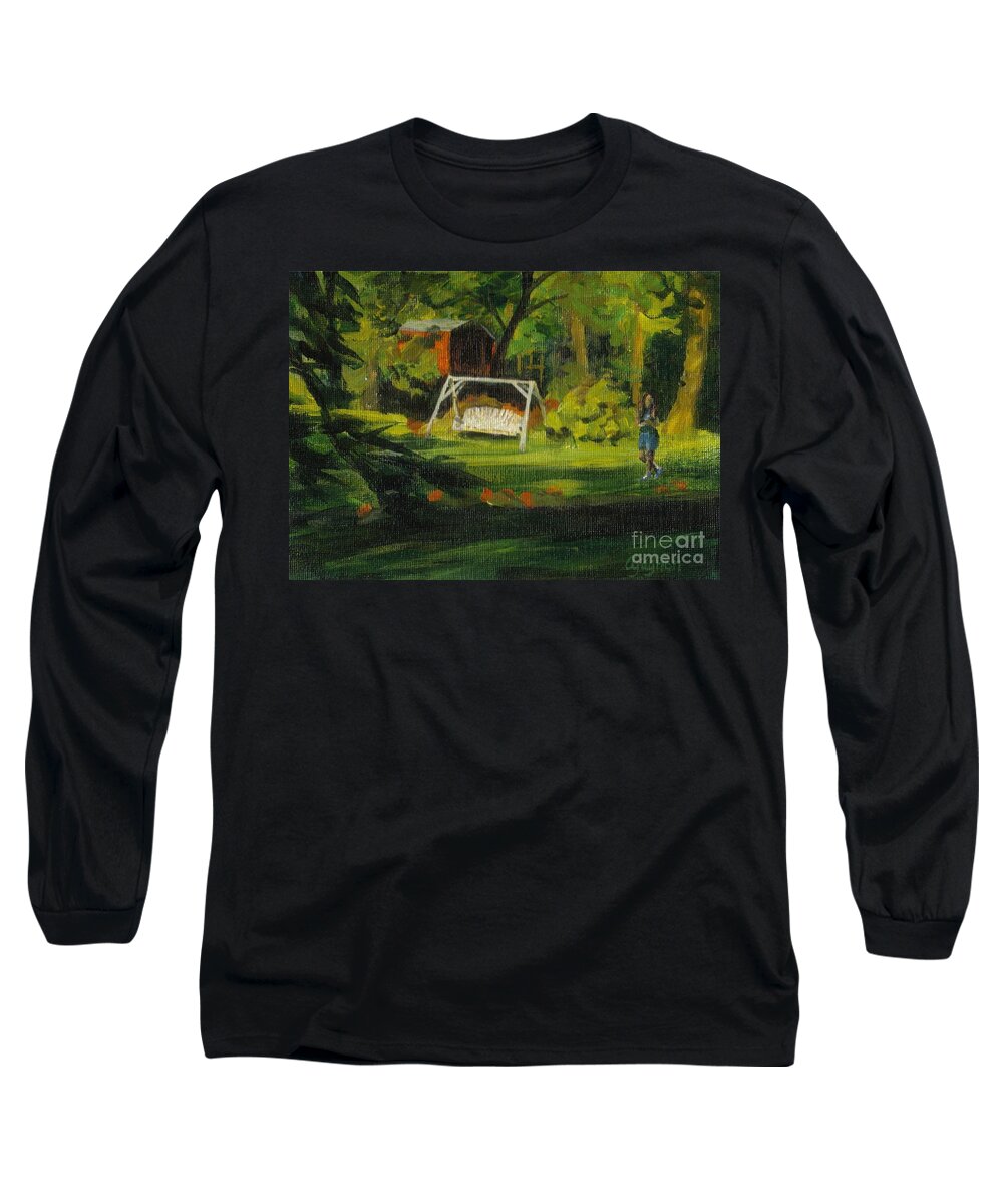 Swing Long Sleeve T-Shirt featuring the painting Hiedi's Swing by Claire Gagnon