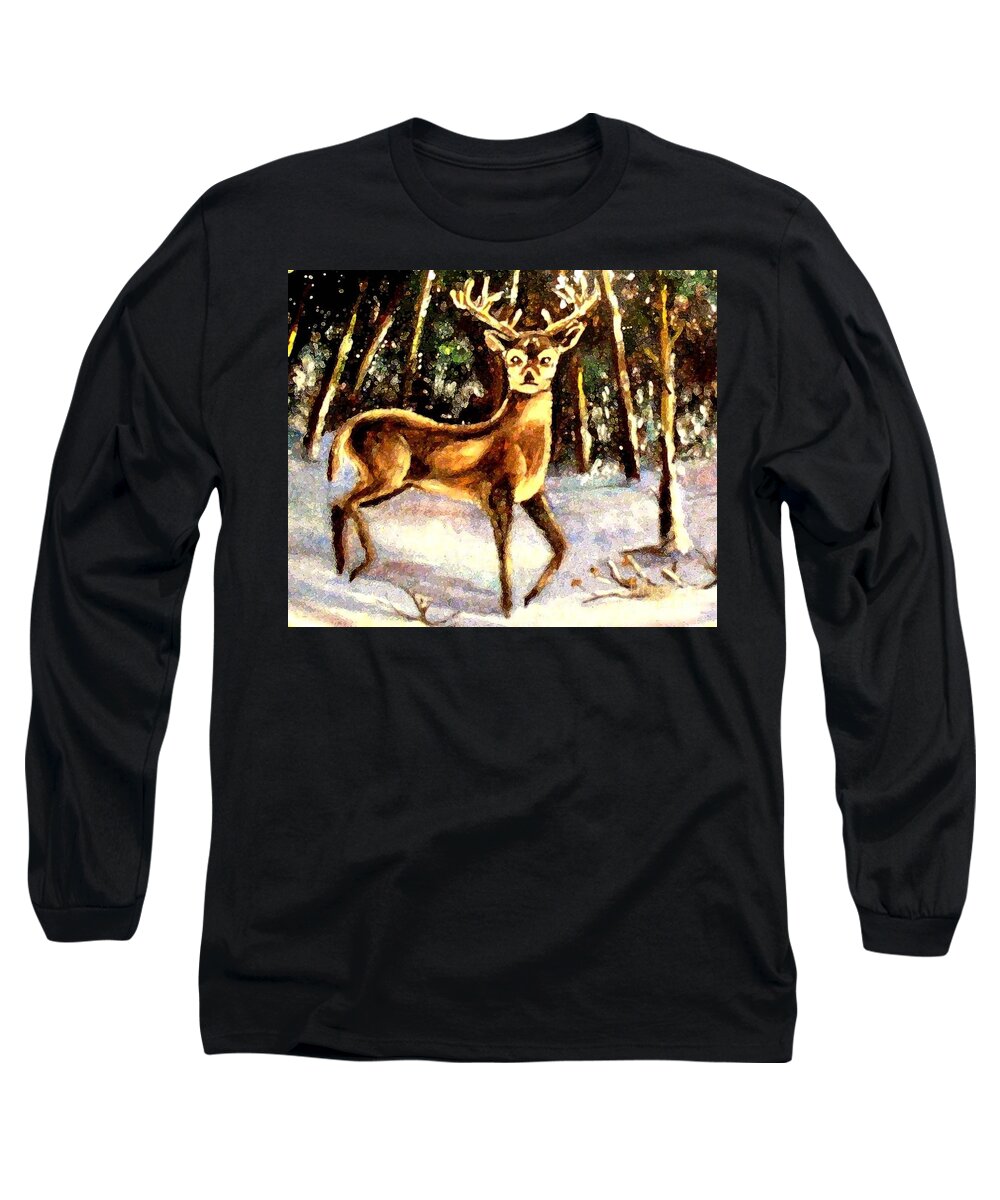 Deer Long Sleeve T-Shirt featuring the painting Hinds Feet by Hazel Holland