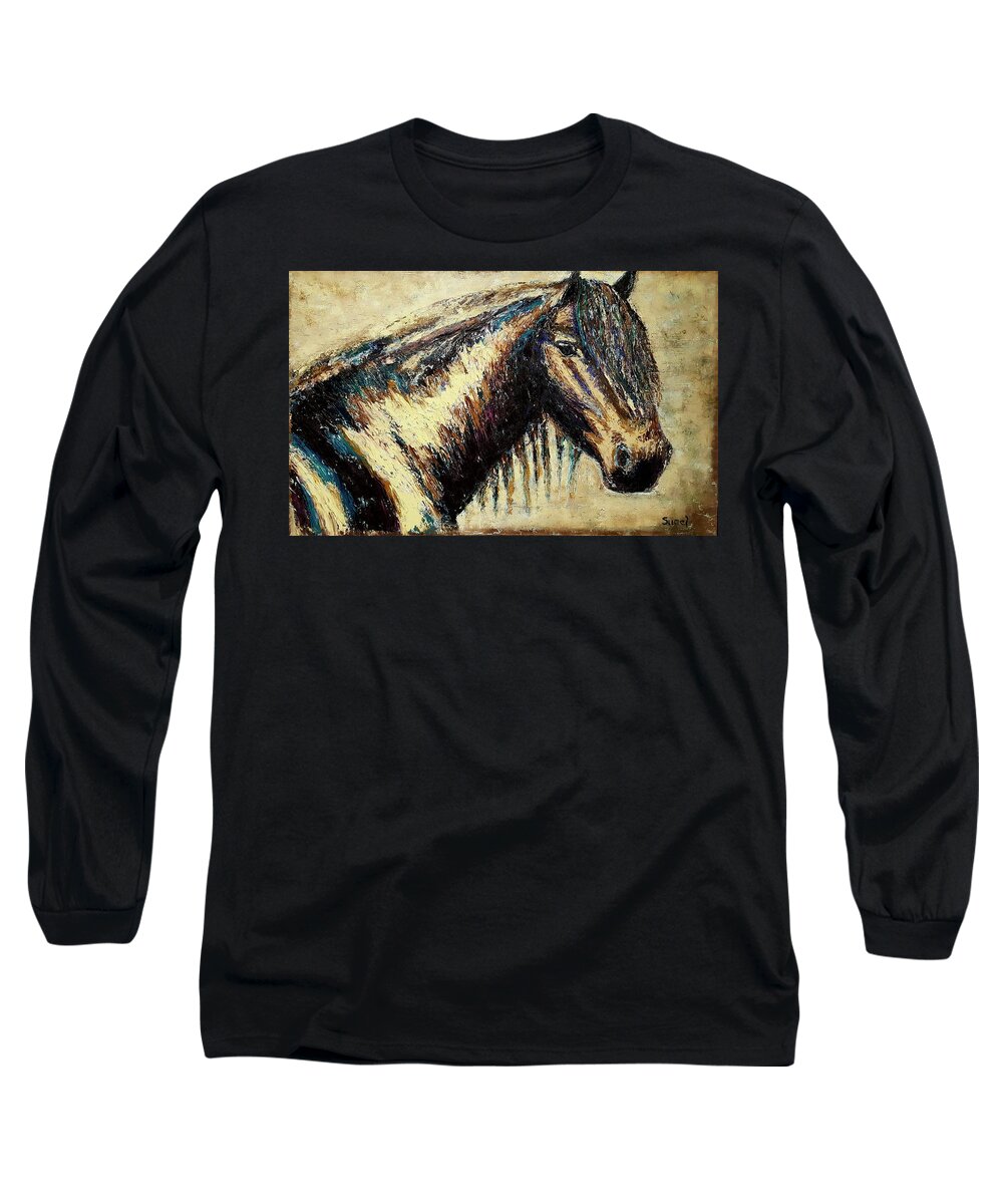 Horse Long Sleeve T-Shirt featuring the painting Horse by Sunel De Lange