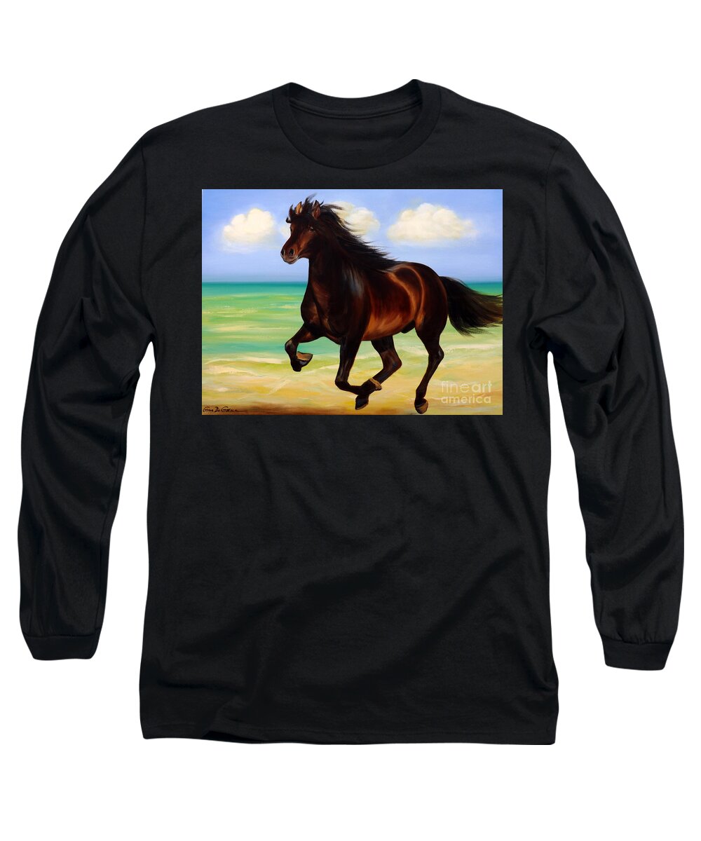 Horses Long Sleeve T-Shirt featuring the painting Horses in Paradise RUN by Gina De Gorna