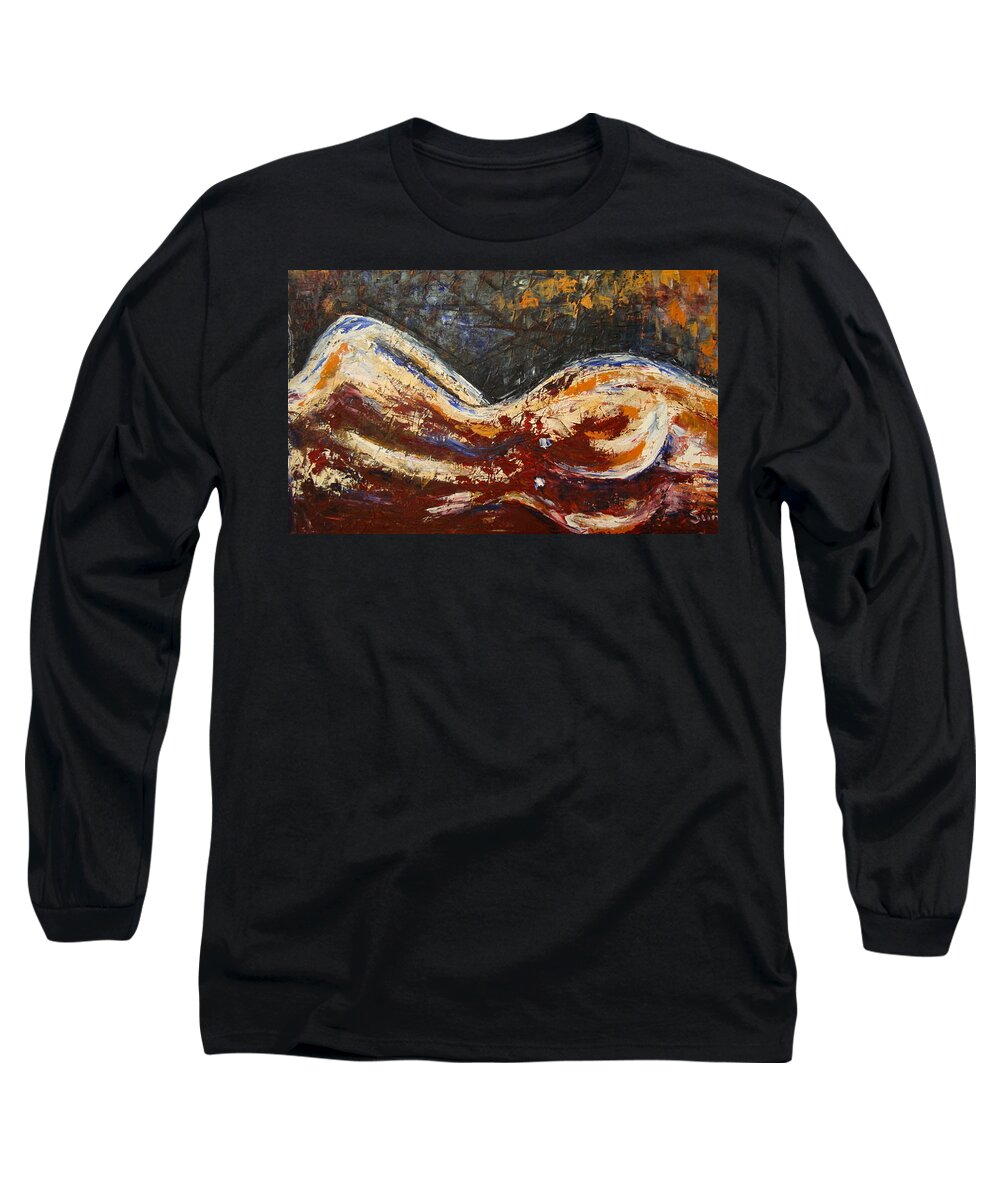 Figure Long Sleeve T-Shirt featuring the painting Hourglass Nude by Sunel De Lange