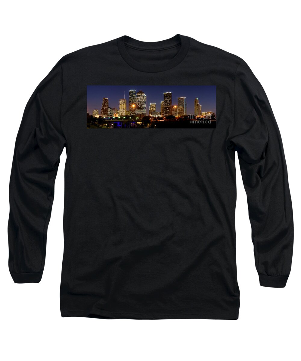 Houston Skyline Long Sleeve T-Shirt featuring the photograph Houston Skyline at NIGHT by Jon Holiday