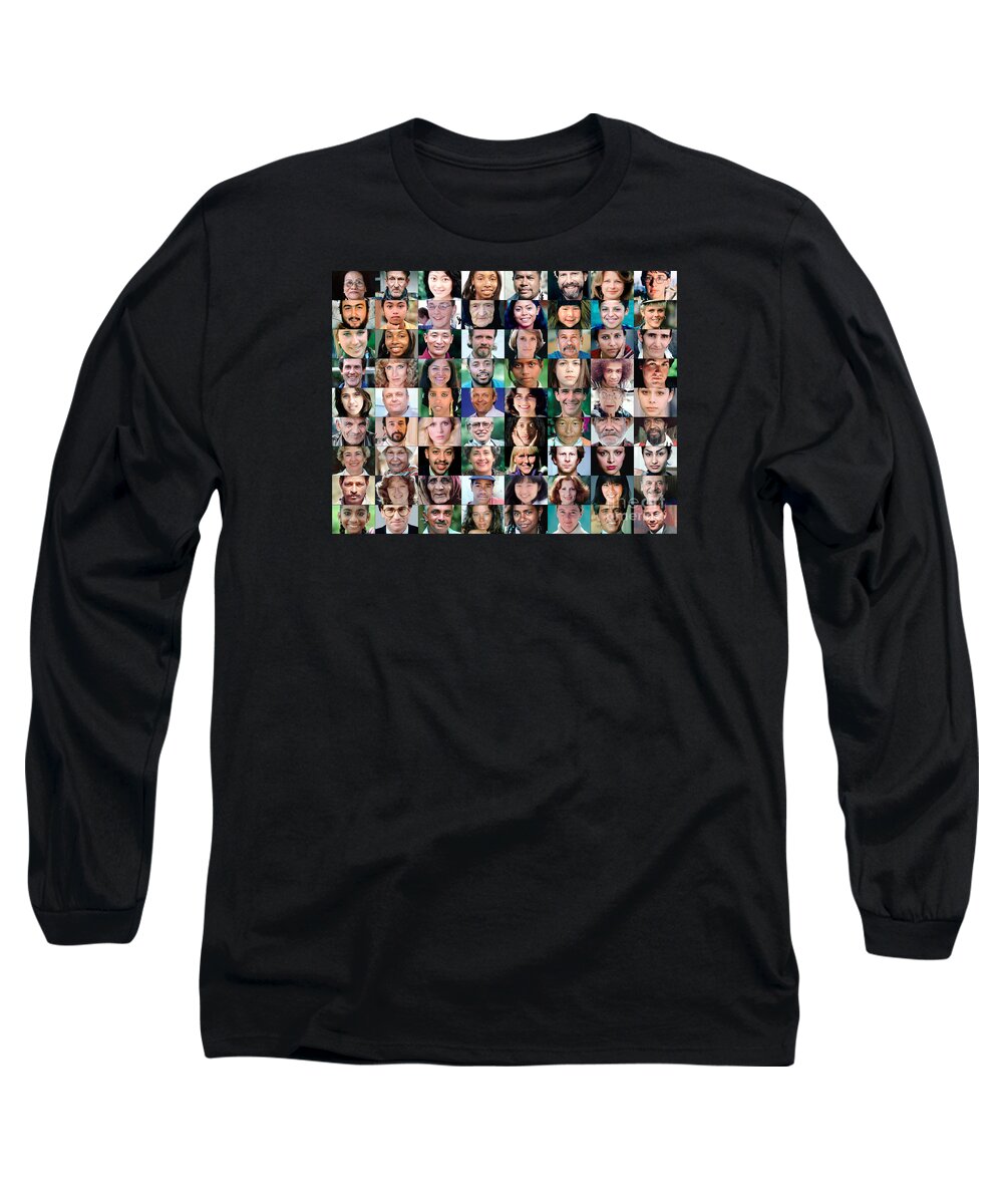 Mixed Race Long Sleeve T-Shirt featuring the photograph Human Faces in a Grid by Wernher Krutein