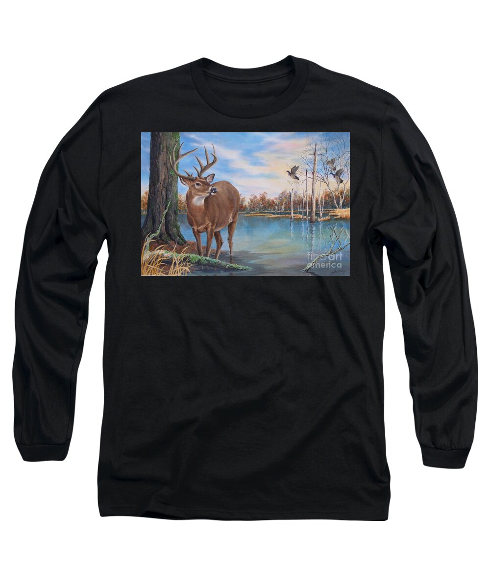 Deer Long Sleeve T-Shirt featuring the painting Hunters Dream sold by Sandy Brindle