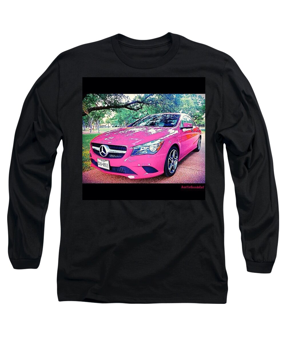 Pink Long Sleeve T-Shirt featuring the photograph I Think I Need A #pink #mercedes by Austin Tuxedo Cat