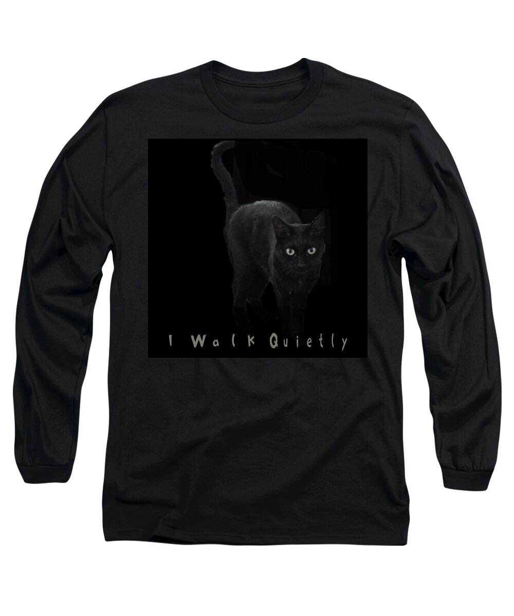 Blackcat Long Sleeve T-Shirt featuring the digital art I Walk Quietly by April Burton