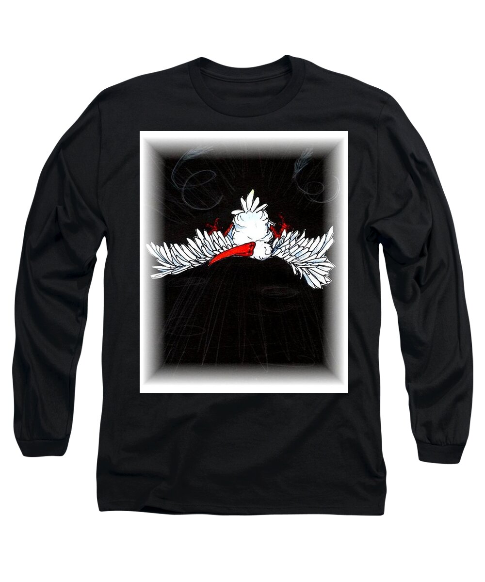 Ibis Long Sleeve T-Shirt featuring the drawing Ibis down by Carol Allen Anfinsen