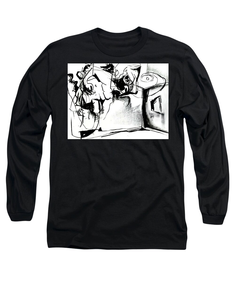 Black And White Long Sleeve T-Shirt featuring the drawing Illuminating the Truth by Helen Syron