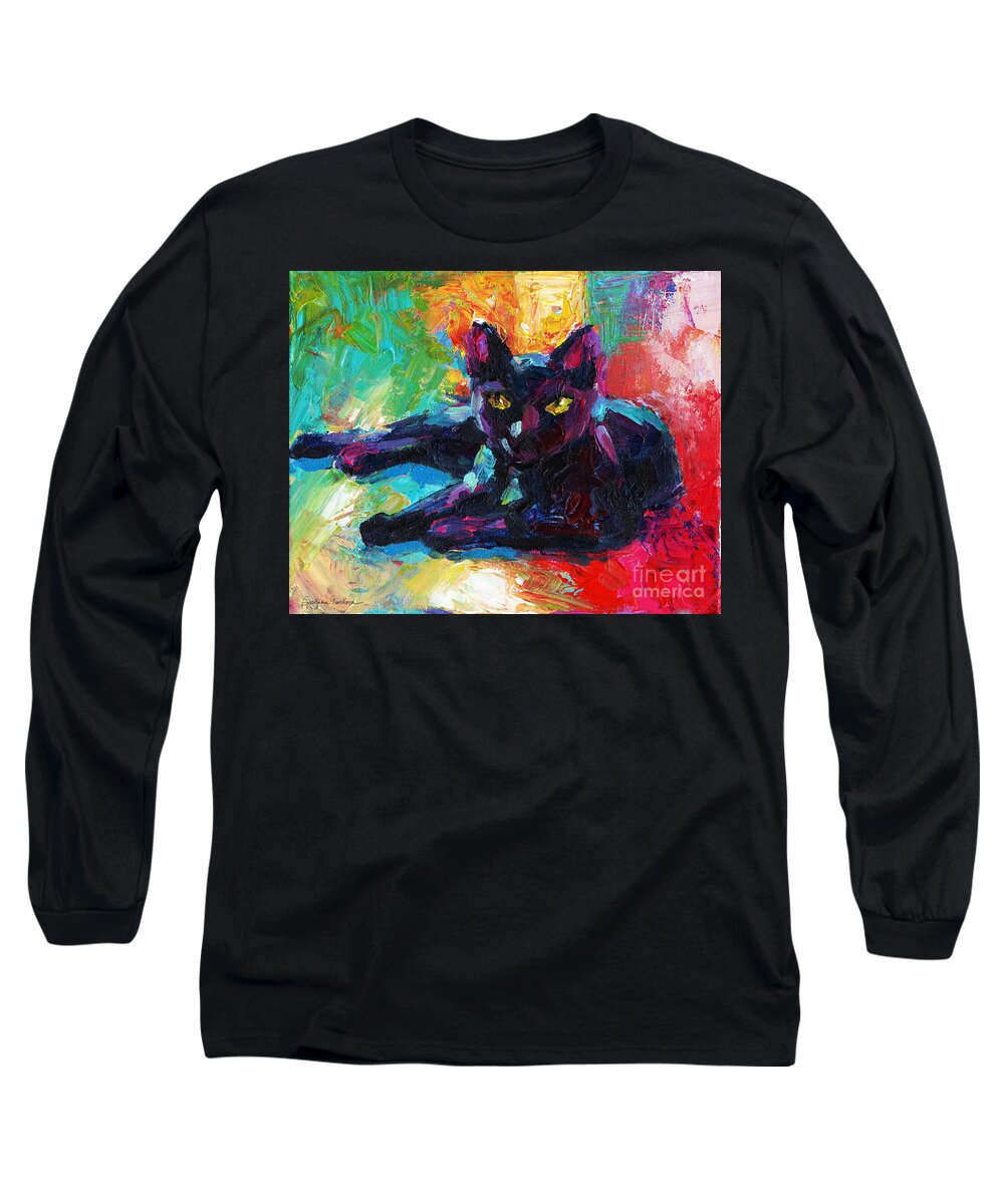 Black Cat Long Sleeve T-Shirt featuring the painting Impressionistic Black Cat painting 2 by Svetlana Novikova