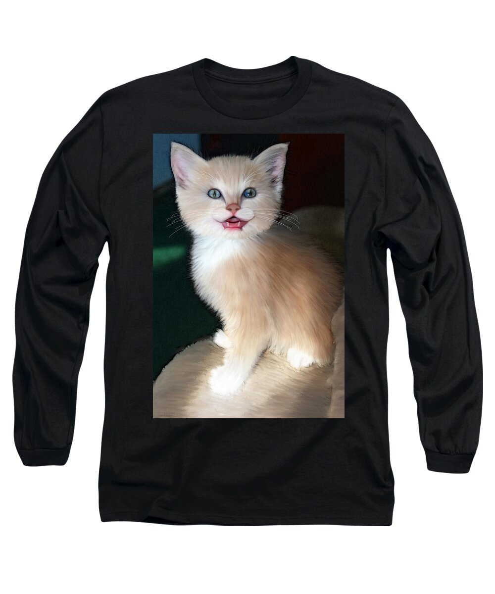 Cat Long Sleeve T-Shirt featuring the digital art In Memoriam Baby Gussy by Holly Ethan