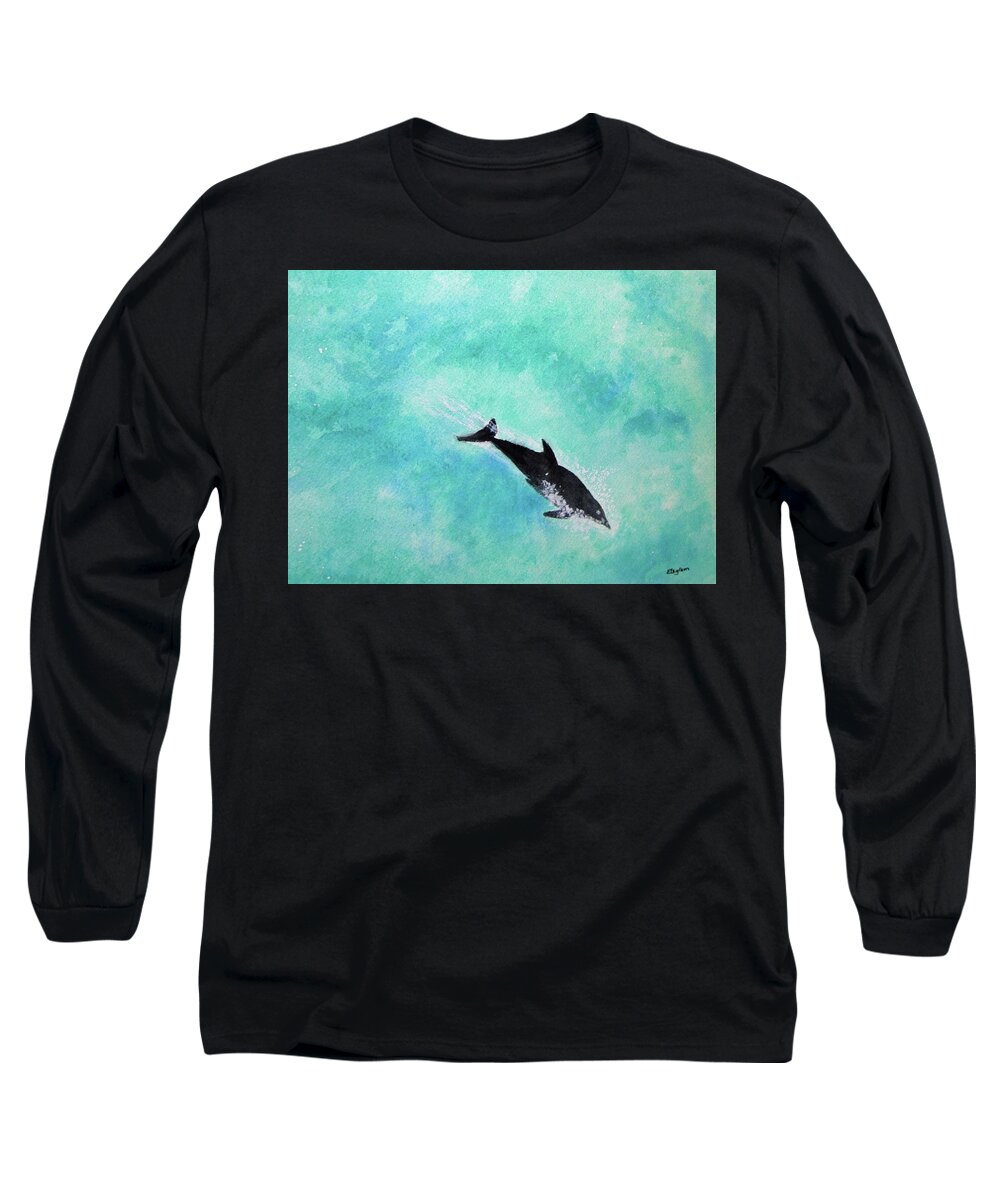 Dolphin Long Sleeve T-Shirt featuring the painting Peaceful waters by Elvira Ingram