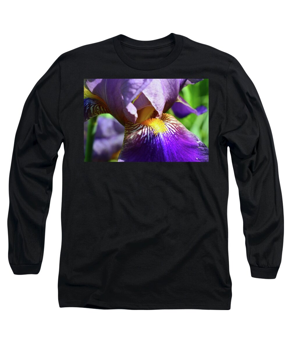 Abstract Long Sleeve T-Shirt featuring the photograph In The Purple Iris by Lyle Crump