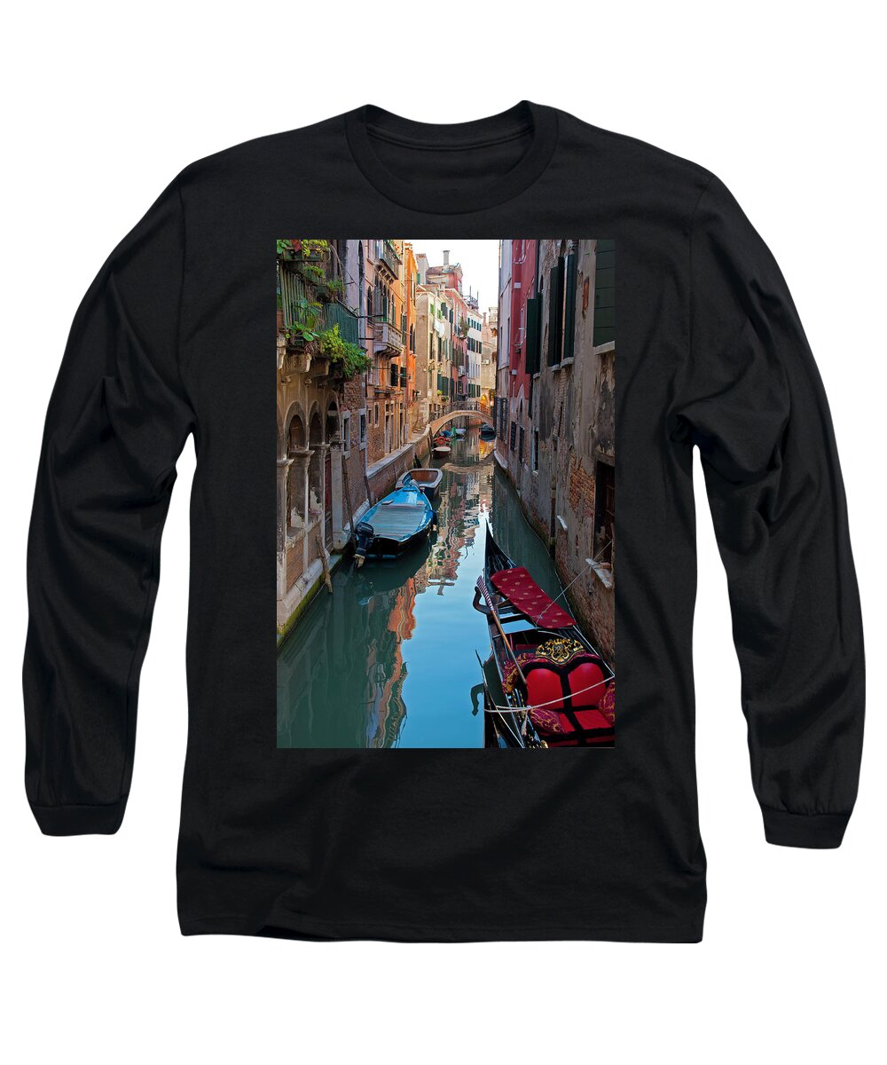 Venice Italy Long Sleeve T-Shirt featuring the photograph Intimate Canal - Venice, Italy by Denise Strahm