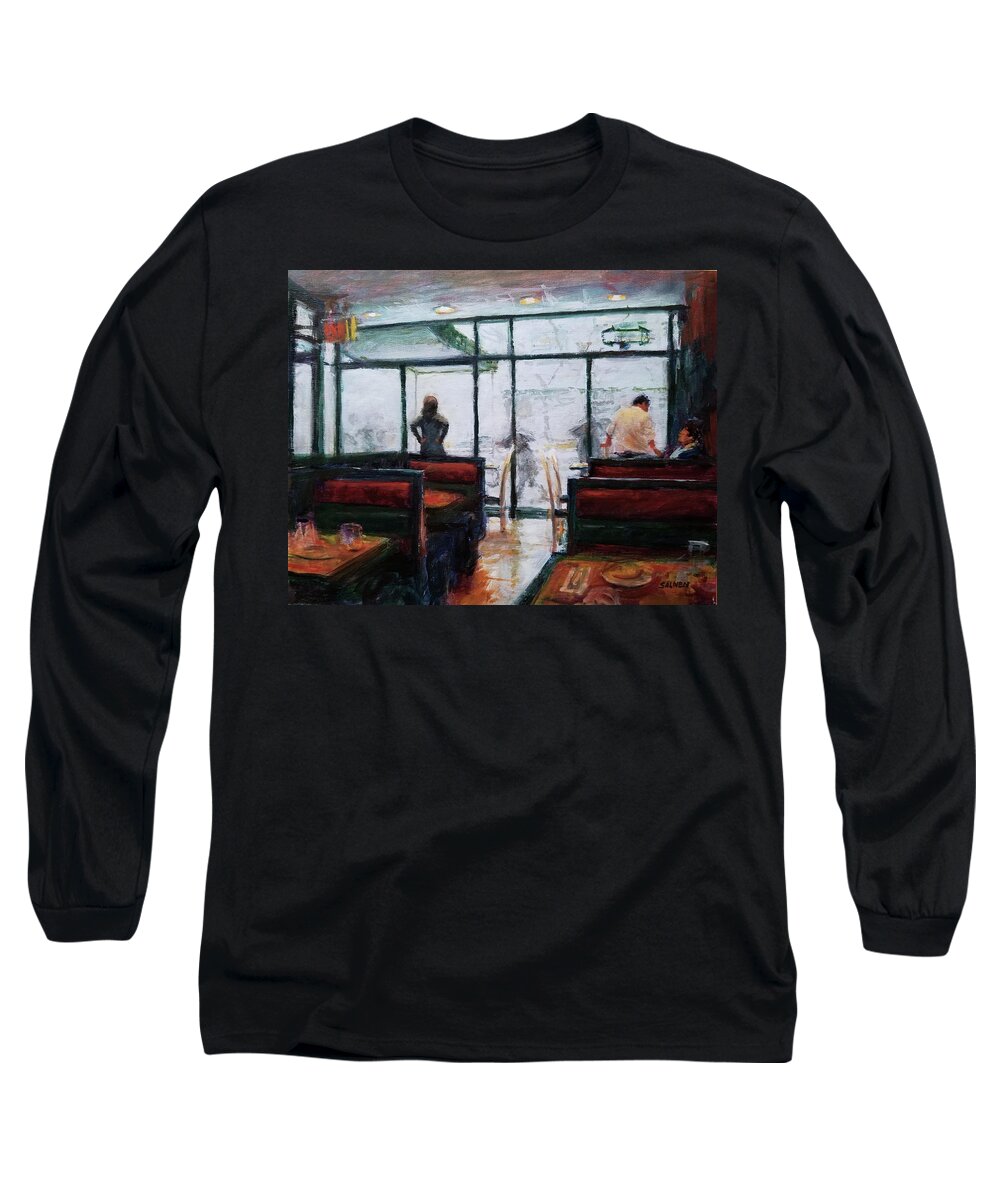 Landscape Long Sleeve T-Shirt featuring the painting January, Morning Break by Peter Salwen