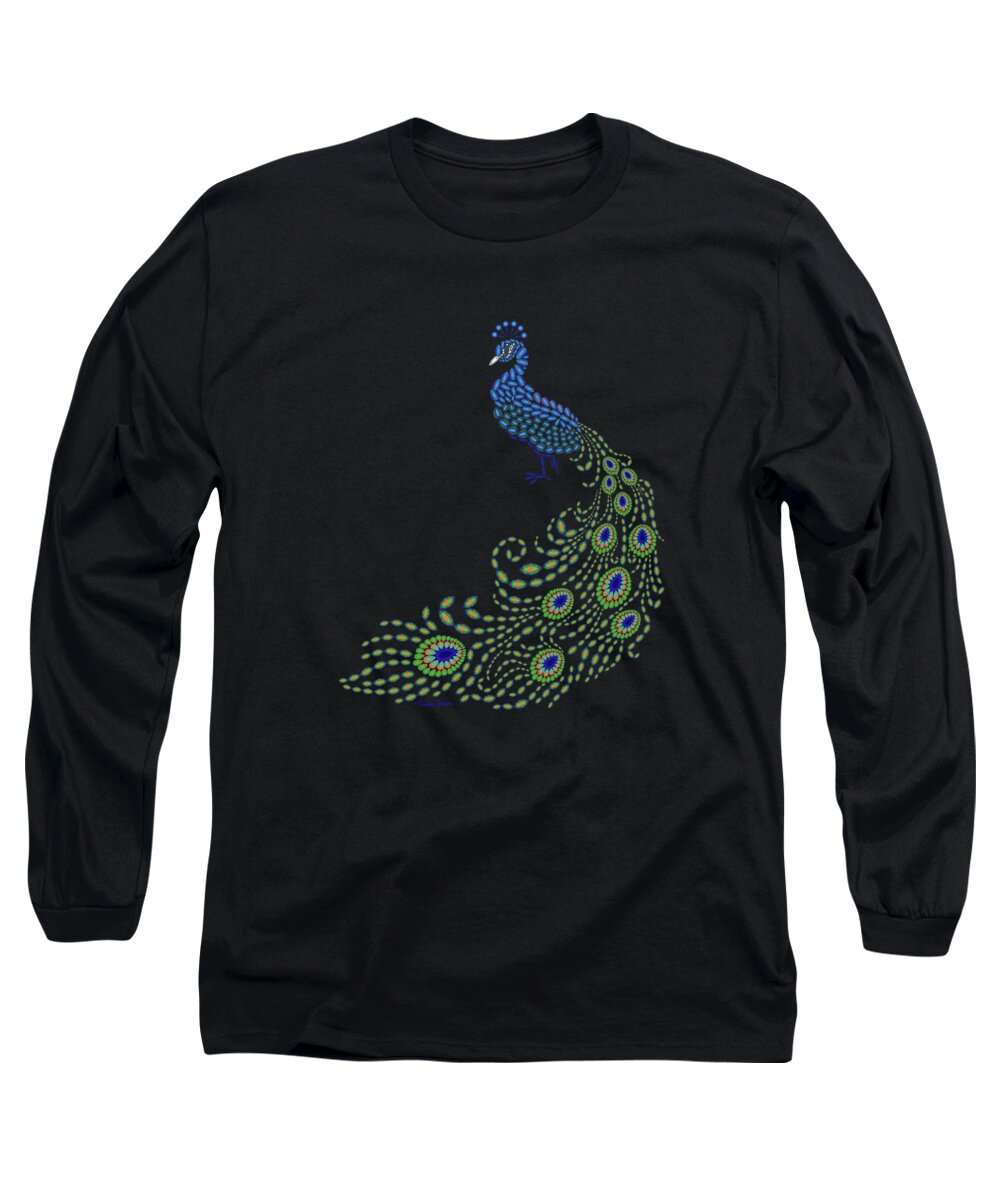 Digital Long Sleeve T-Shirt featuring the digital art Jeweled Peacock by Heather Schaefer