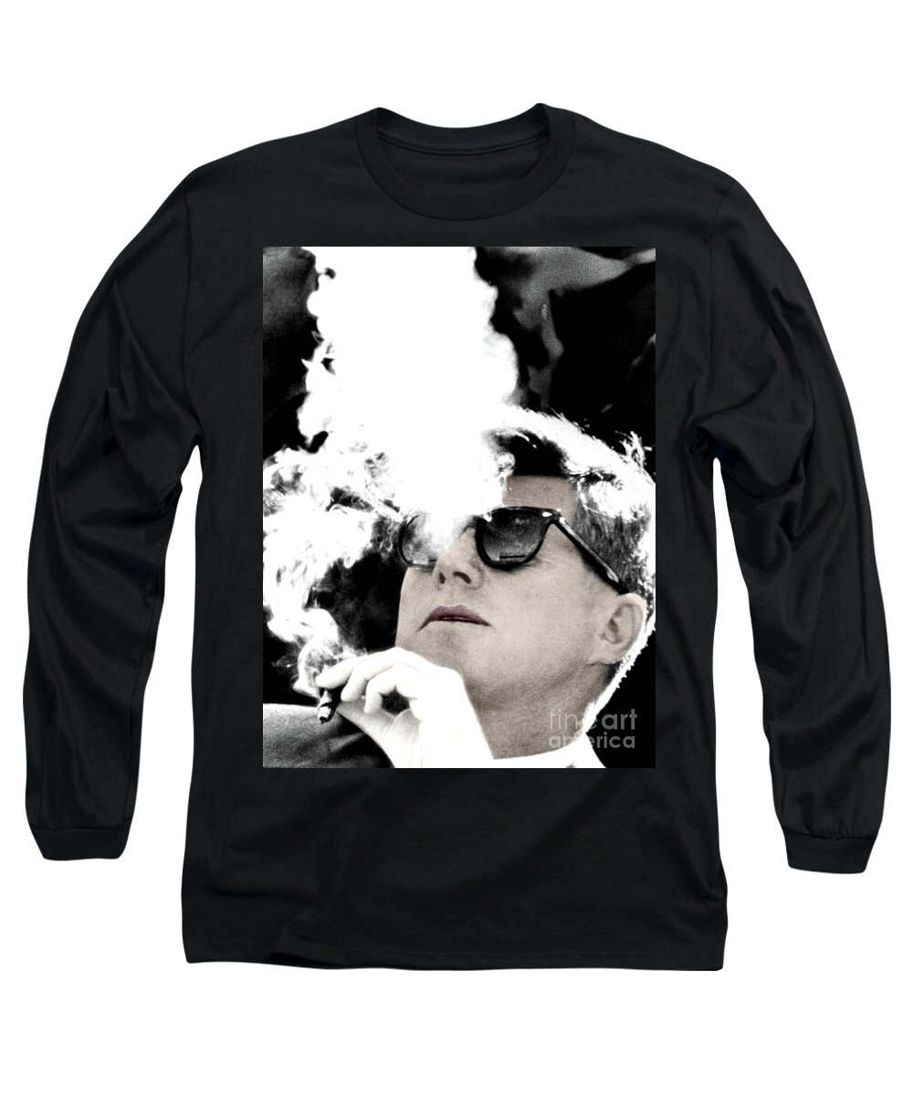 John F Kennedy Long Sleeve T-Shirt featuring the photograph John F Kennedy Cigar and Sunglasses by Doc Braham