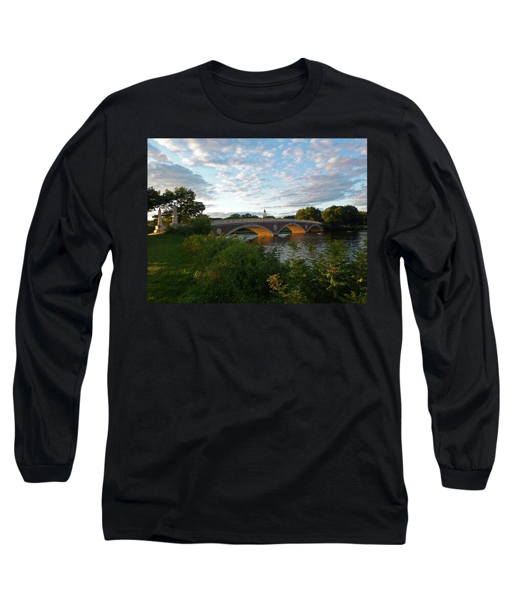 Boston Long Sleeve T-Shirt featuring the photograph John Weeks bridge in Harvard Square Cambridge by Toby McGuire