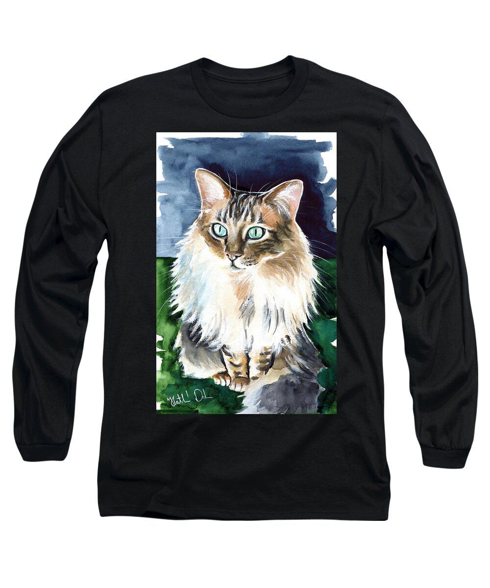 Cat Long Sleeve T-Shirt featuring the painting Juju - Cashmere Bengal Cat Painting by Dora Hathazi Mendes