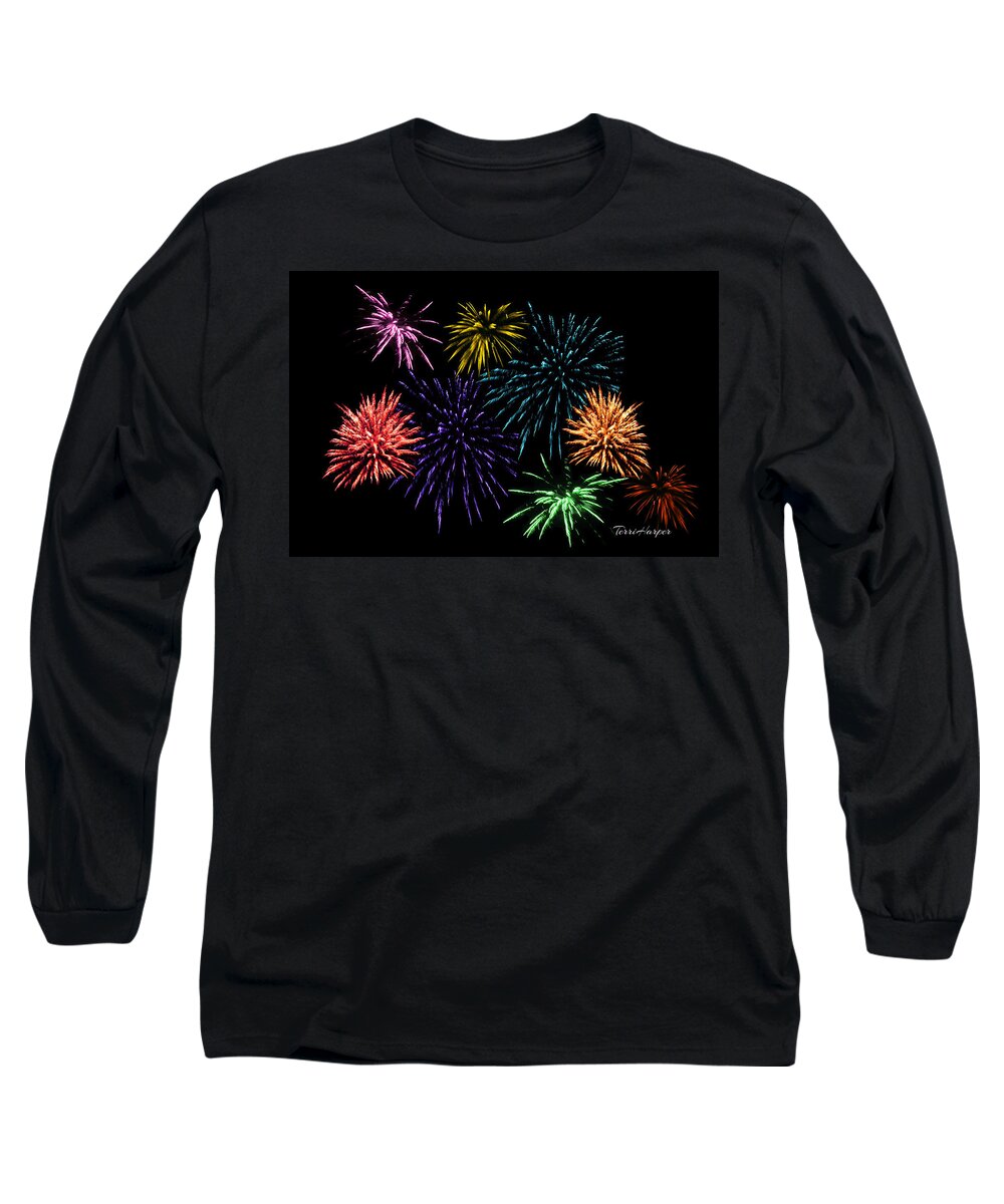 Fireworks Long Sleeve T-Shirt featuring the photograph July Fireworks Montage by Terri Harper