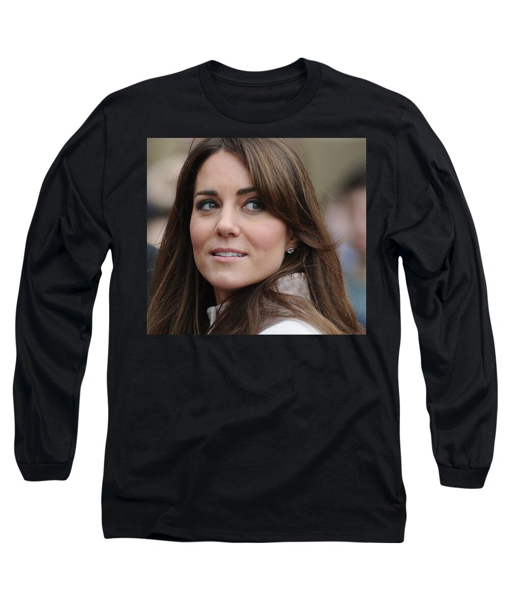 Kate Middleton Long Sleeve T-Shirt featuring the digital art Kate Middleton by Maye Loeser