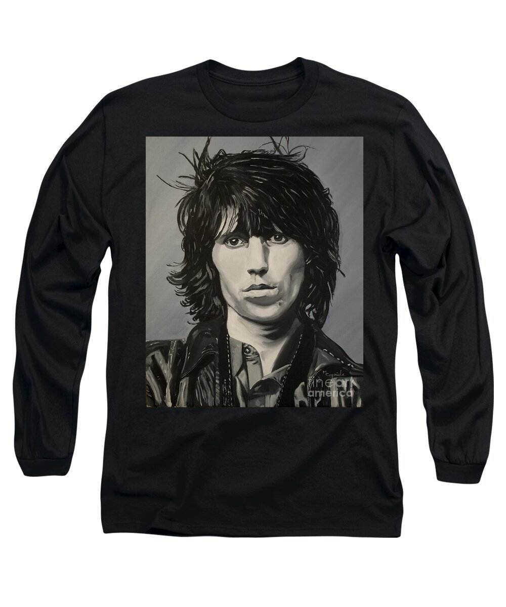 Portrait Long Sleeve T-Shirt featuring the painting Keith Richards by Mary Capriole