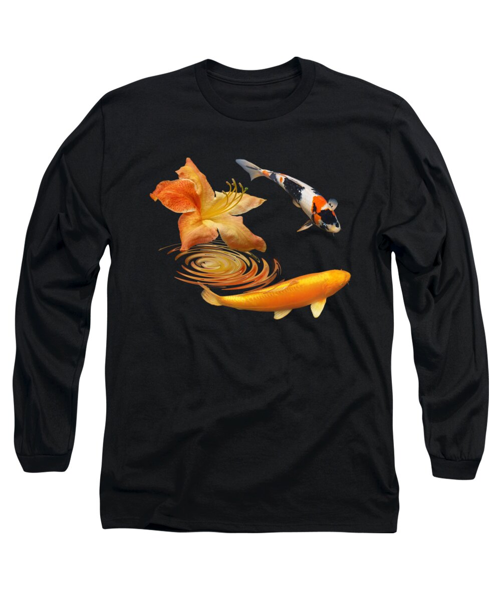  Long Sleeve T-Shirt featuring the photograph Koi With Azalea Ripples Square by Gill Billington