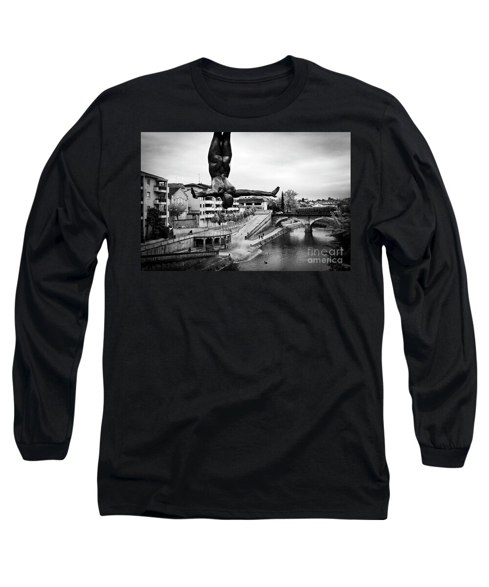 France Long Sleeve T-Shirt featuring the photograph La plongueuse over the Midouze river by RicardMN Photography