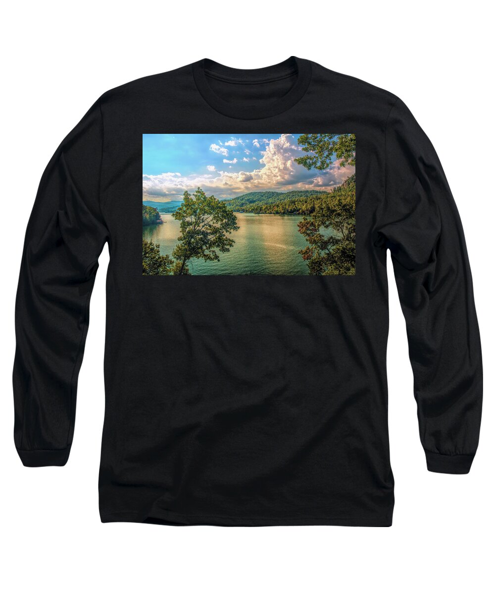Lake Burton; Rabun County; Georgia; Lake; Trees; Clouds Long Sleeve T-Shirt featuring the photograph Lake Burton by Mick Burkey