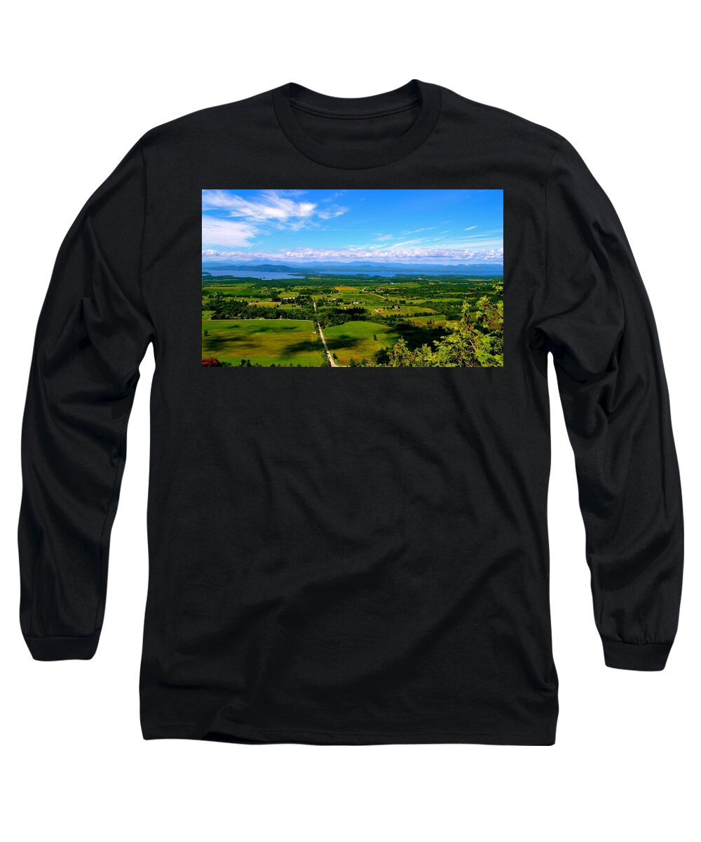  Long Sleeve T-Shirt featuring the photograph Lake Champlain View from Mt. Phillo in vermont by Monika Salvan