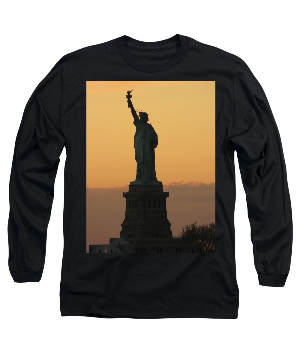 Statue Of Liberty Long Sleeve T-Shirt featuring the photograph Land of the Free and the Brave by Emmy Vickers